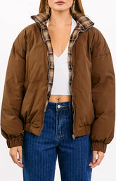 All I Wanted Brown Plaid Puffer Jacket