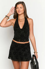 Clancy Black Velvet Mini Skirt