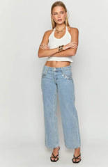 Clara Sequin Light Wash Denim Low Rise Jeans