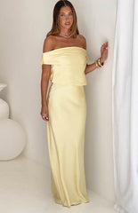 Corina Yellow Satin Formal Maxi Dress
