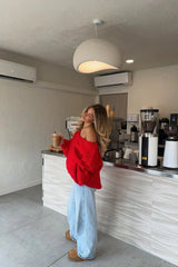 Delvey Red Chunky Knit Sweater