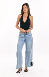 Willabelle Light Wash Denim Bow Hem Low Rise Jeans