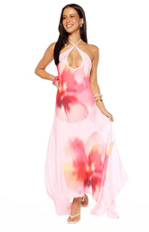 Elowen Pink Floral Halter Maxi Dress