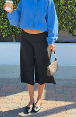 Shona Black 3/4 Leg Fold Over Jersey Pants