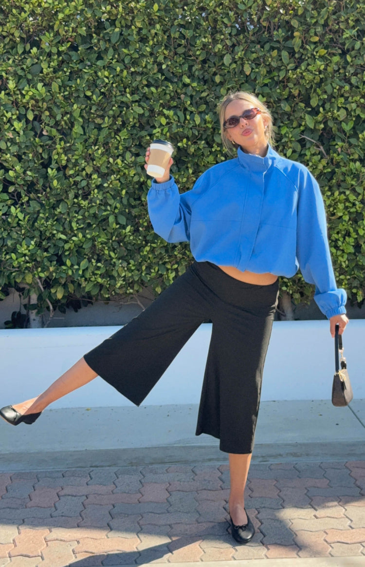 Shona Black 3/4 Leg Fold Over Jersey Pants
