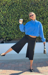 Shona Black 3/4 Leg Fold Over Jersey Pants