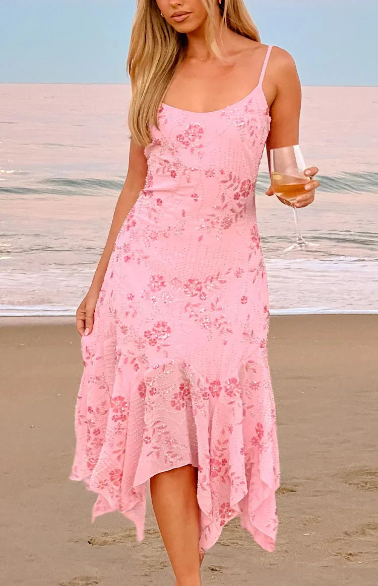 Another World Pink Sequin Midi Dress