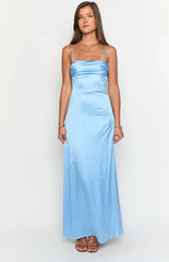 Blaise Blue Satin Maxi Dress