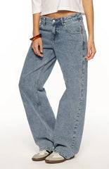 Charli Mid Wash Denim Studded Low Waist Baggy Leg Jeans