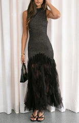 Courtni Black Sequin Ruffle Maxi Dress
