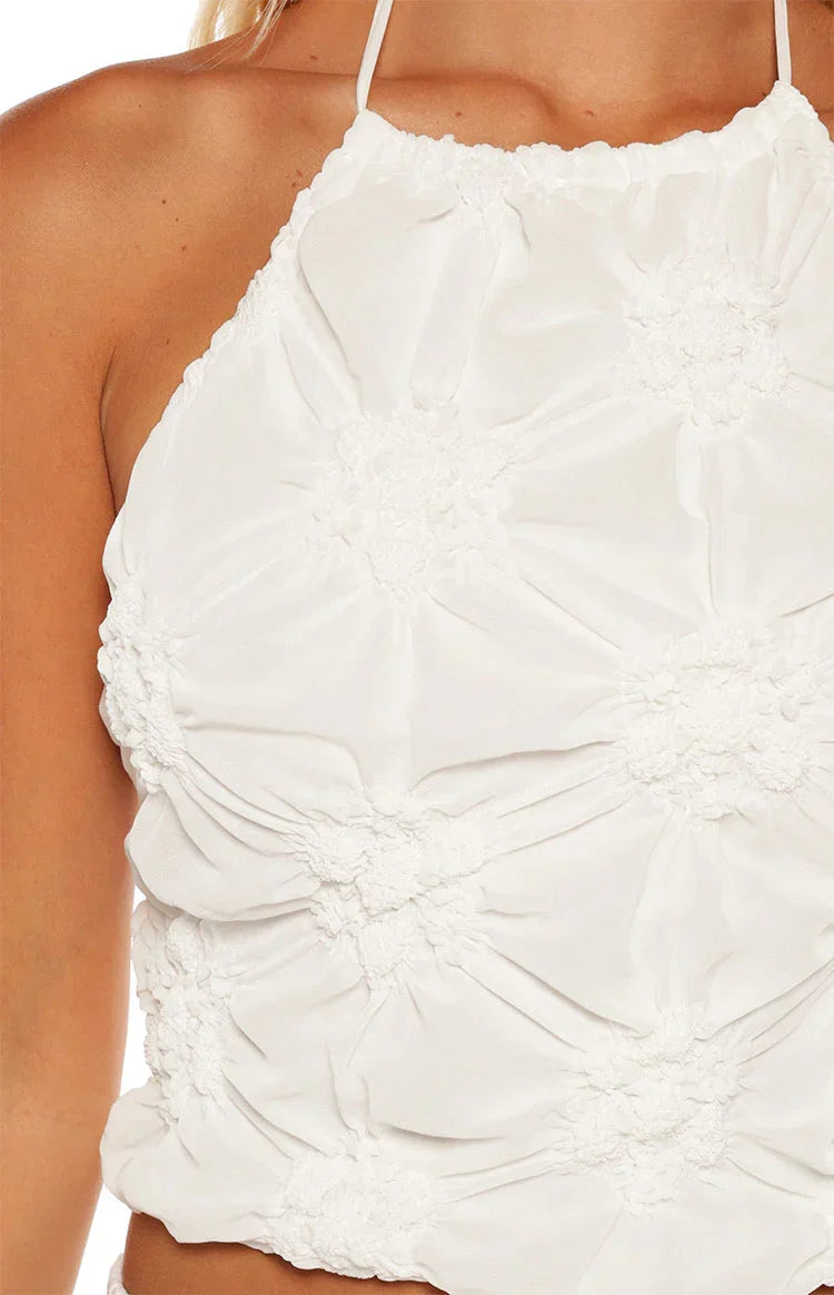 Daisie White Textured Halter Top