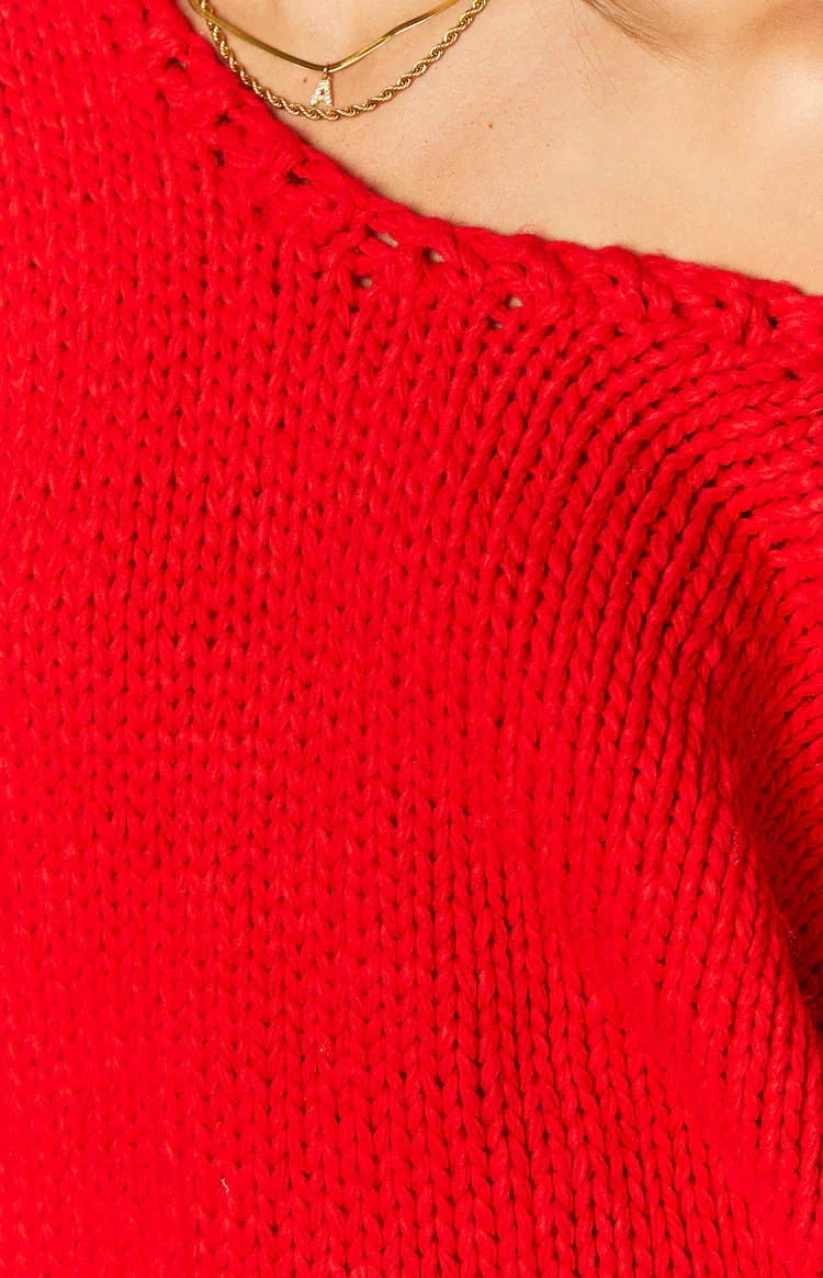Delvey Red Chunky Knit Sweater