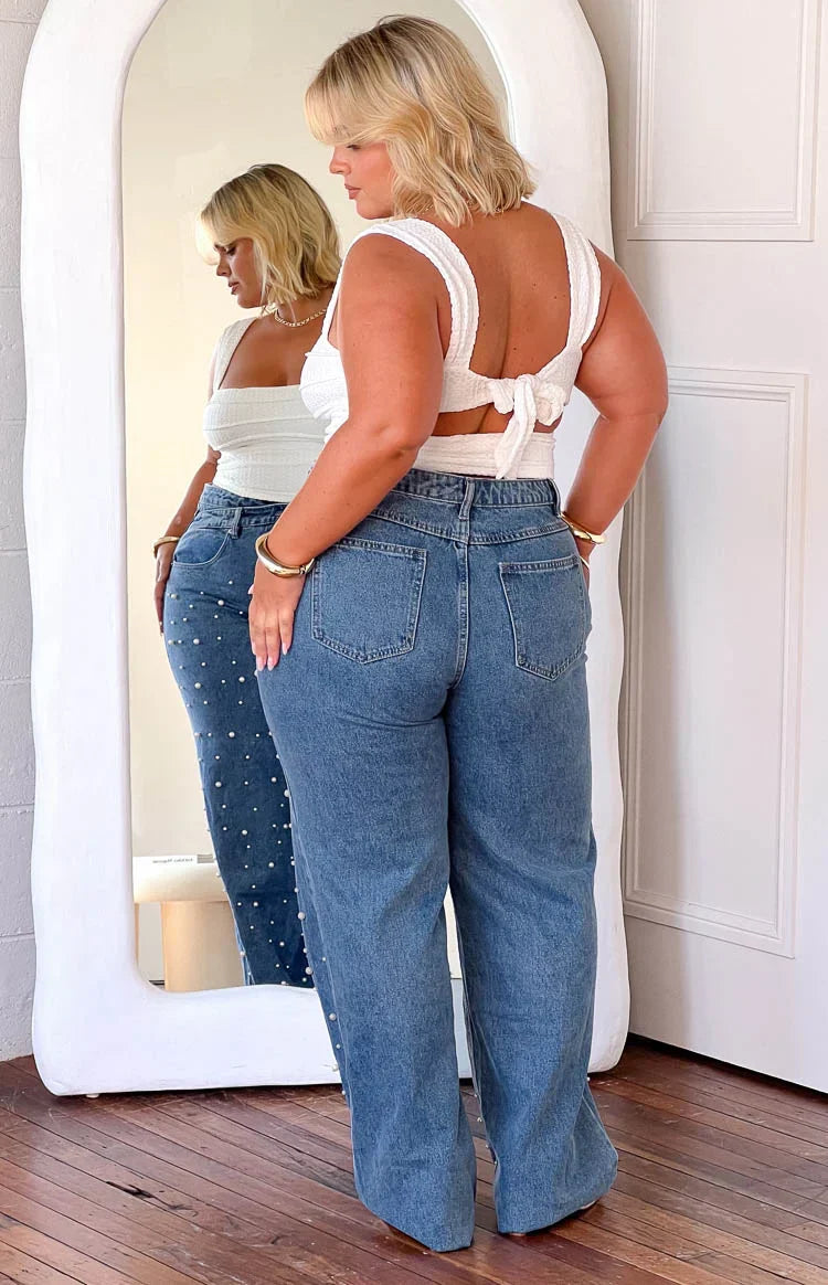 Denim Dazzle Pearl Mid Wash High Waisted Jeans