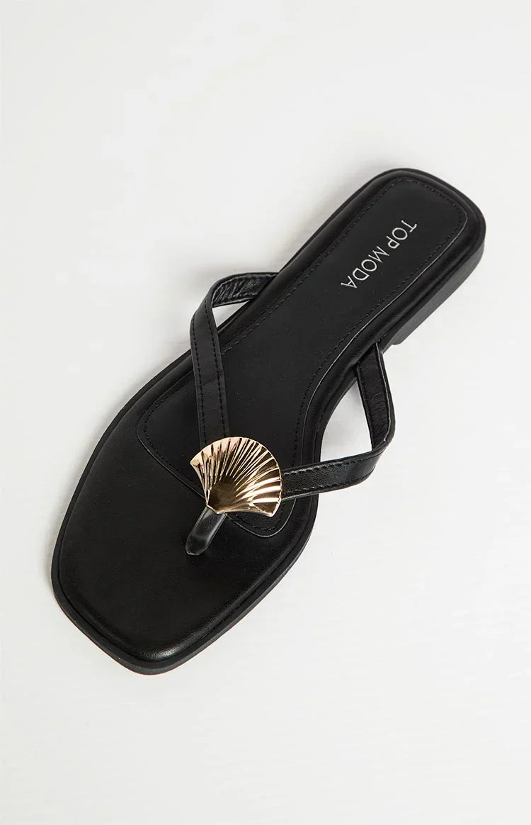 Eastside Black and Gold Thong Sandals