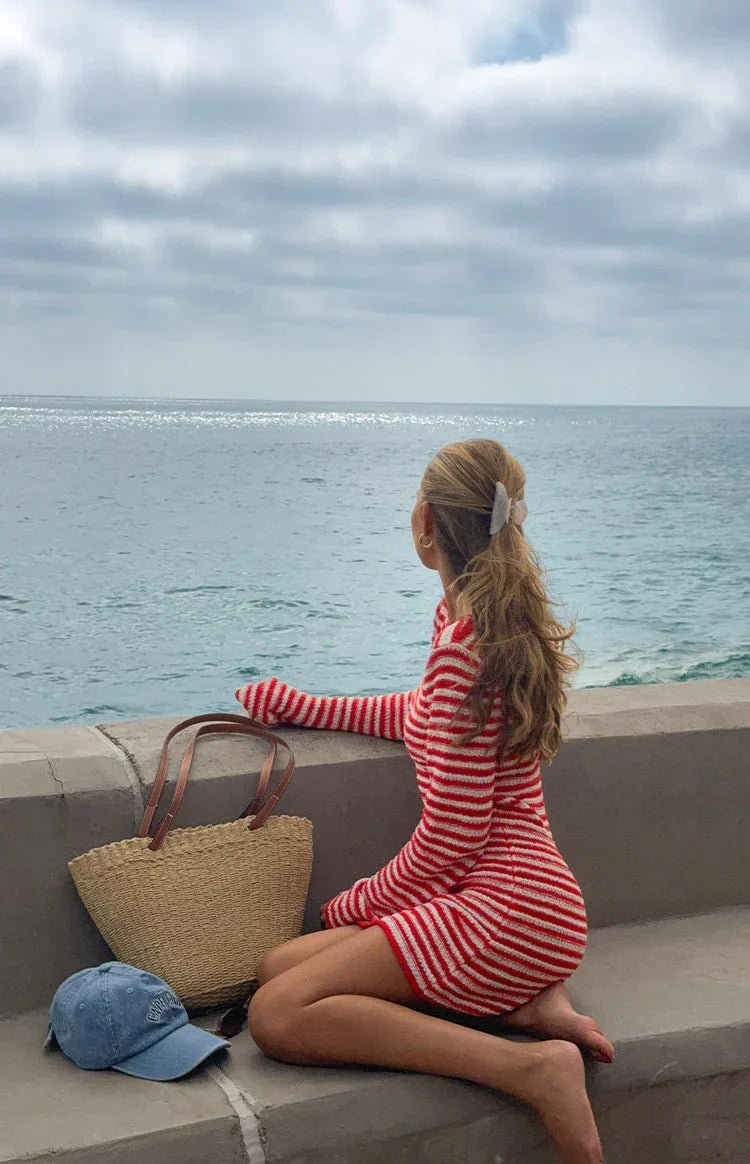 Elmer Red Stripe Long Sleeve Knit Mini Dress