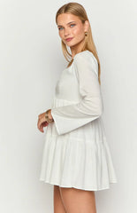 Lucky Heart White Long Sleeve Mini Dress