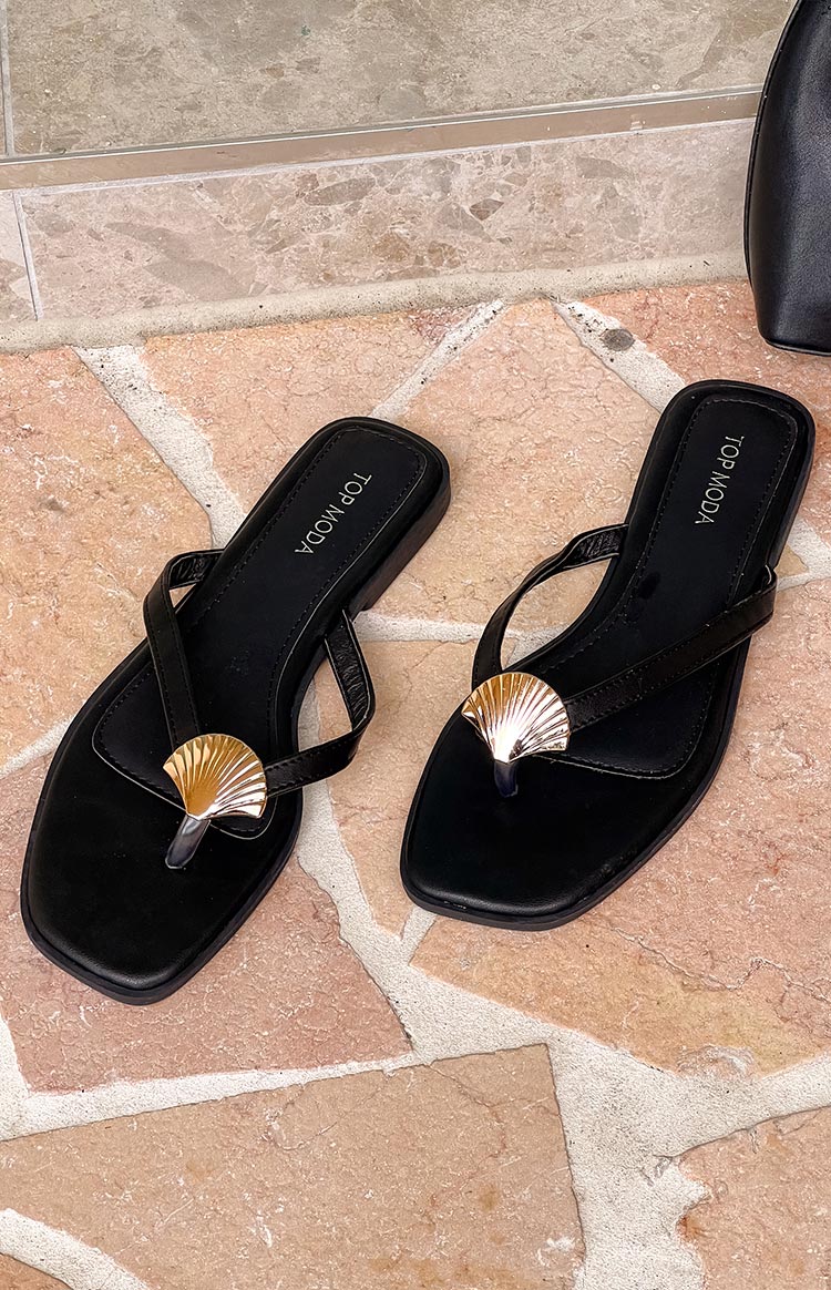 Eastside Black and Gold Thong Sandals