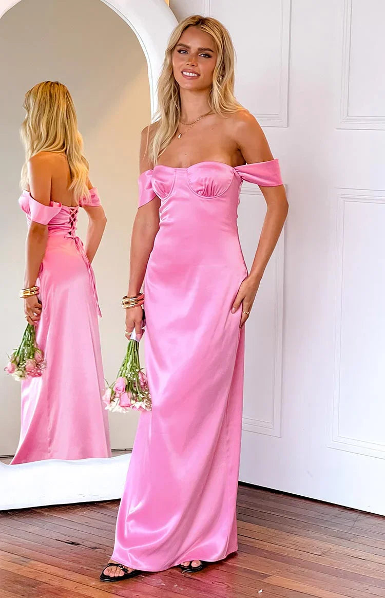 Naveah Pink Off Shoulder Maxi Dress