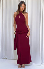 Paulina Burgundy Jersey Halter Neck Formal Dress
