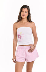 Pippen White Floral Beaded Strapless Top
