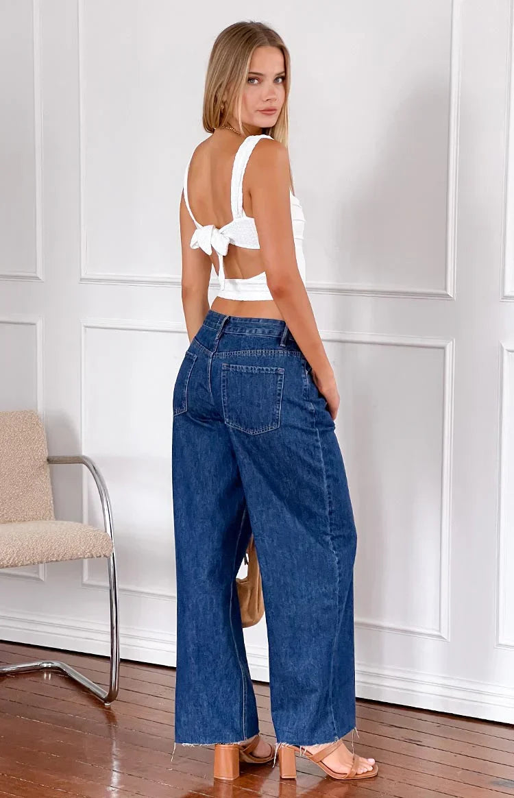 She's Yours Dark Wash Denim Wide Leg Boyfriend Jeans