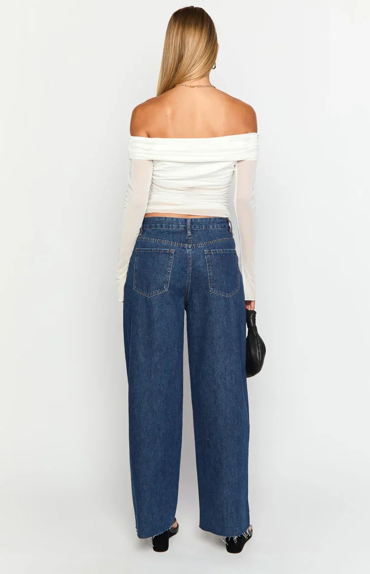 She's Yours Dark Wash Denim Wide Leg Boyfriend Jeans