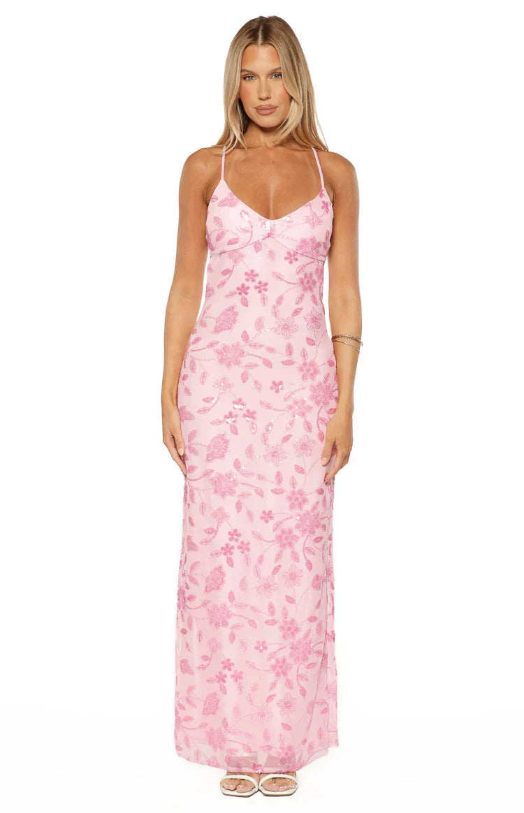 Tamia Pink Sequin Maxi Dress