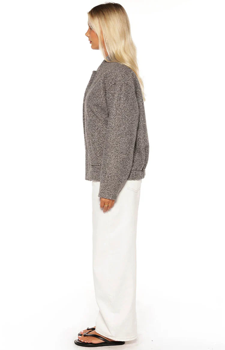 Warren Grey Boucle Button Up Bomber Jacket
