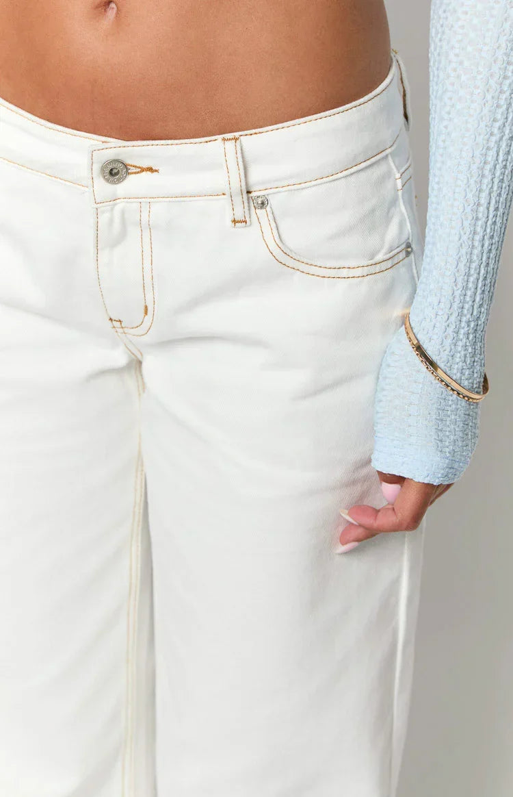 Clara Star White Denim Low Rise Jeans