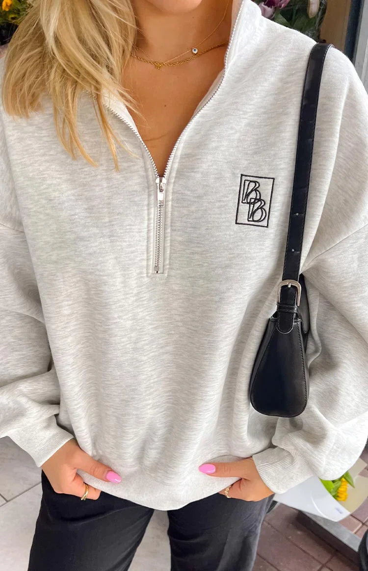 Yazmin Grey Marl Quarter Zip Jumper