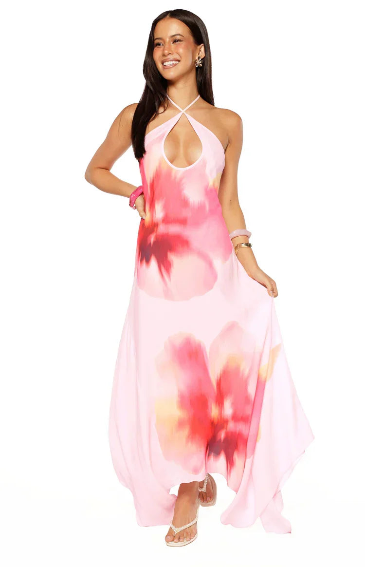 Elowen Pink Floral Halter Maxi Dress