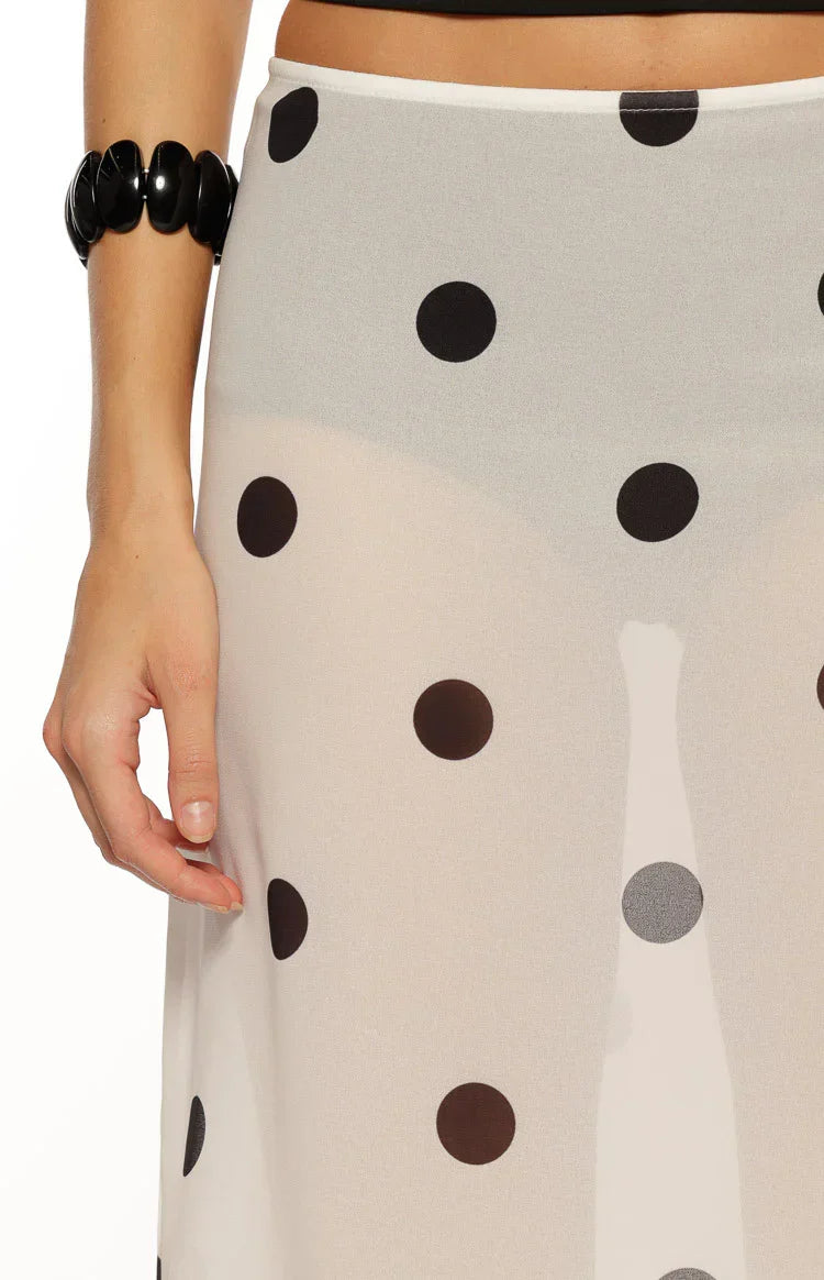 Jordan White Polka Dot Sheer Midi Skirt