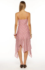 Milla Pink Plaid Hanky Hem Midi Dress